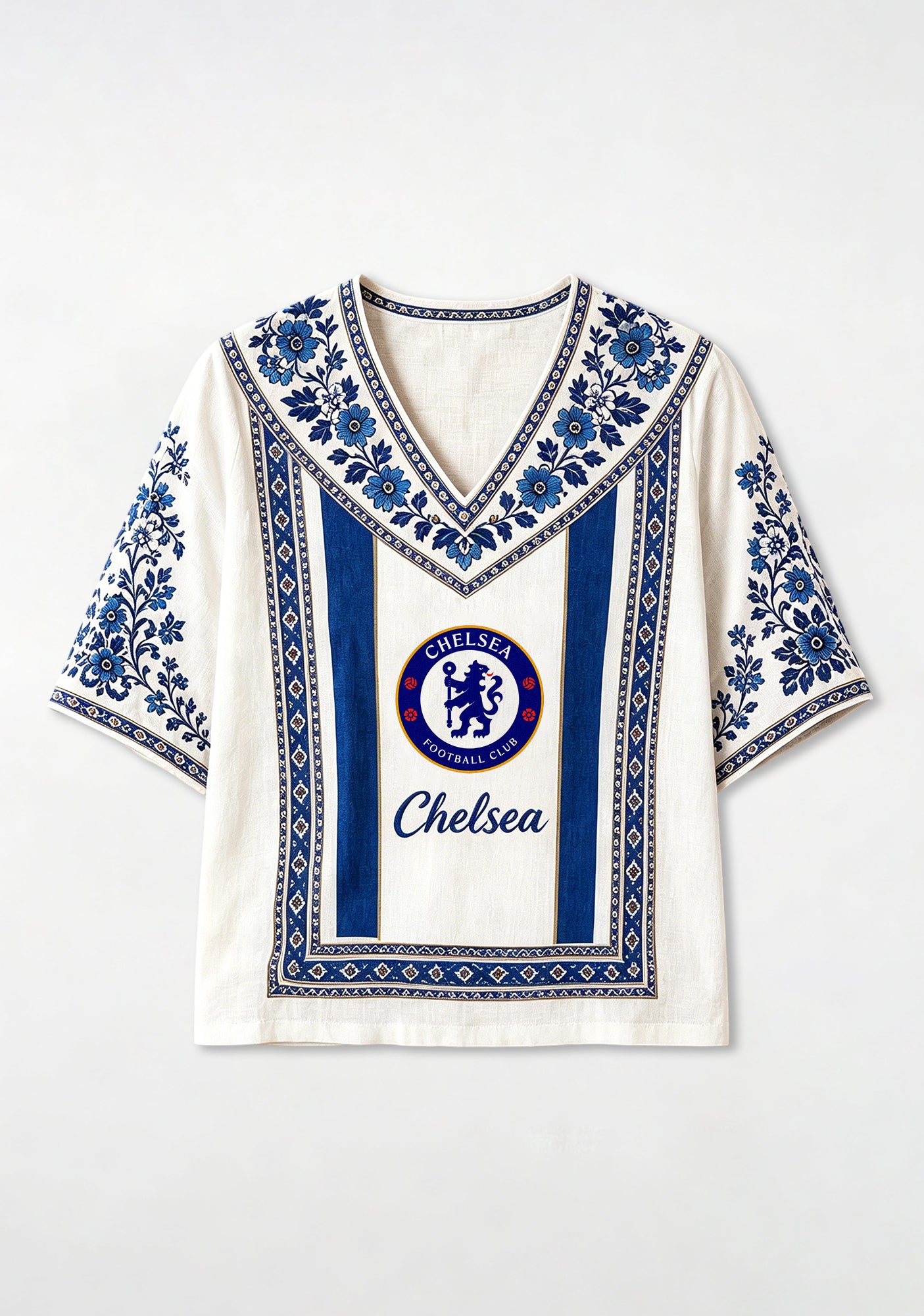 Boho Floral Border Chelsea V-Neck Blouse