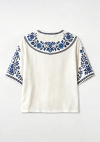 Boho Floral Border Chelsea V-Neck Blouse