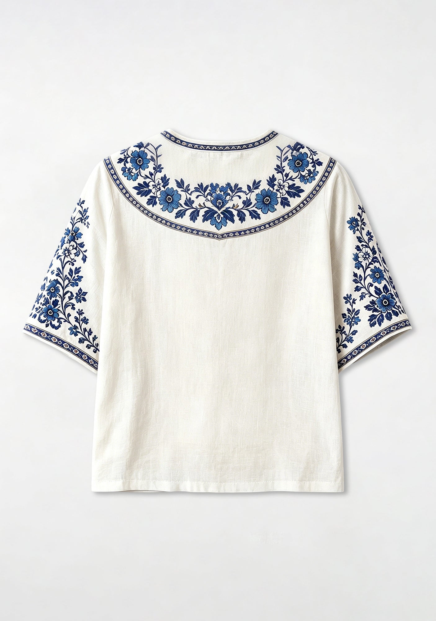 Boho Floral Border Chelsea V-Neck Blouse