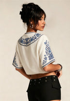 Boho Floral Border Chelsea V-Neck Blouse