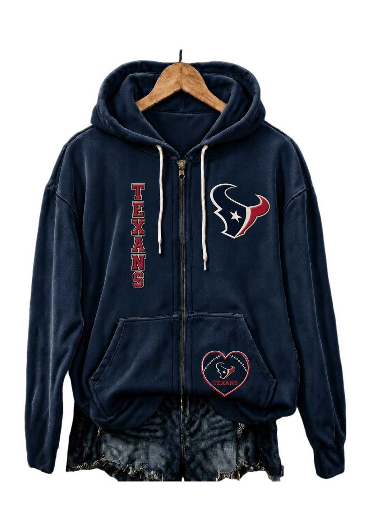 Houston Texans Women Heart Football Graphic Zip Up Hoodie