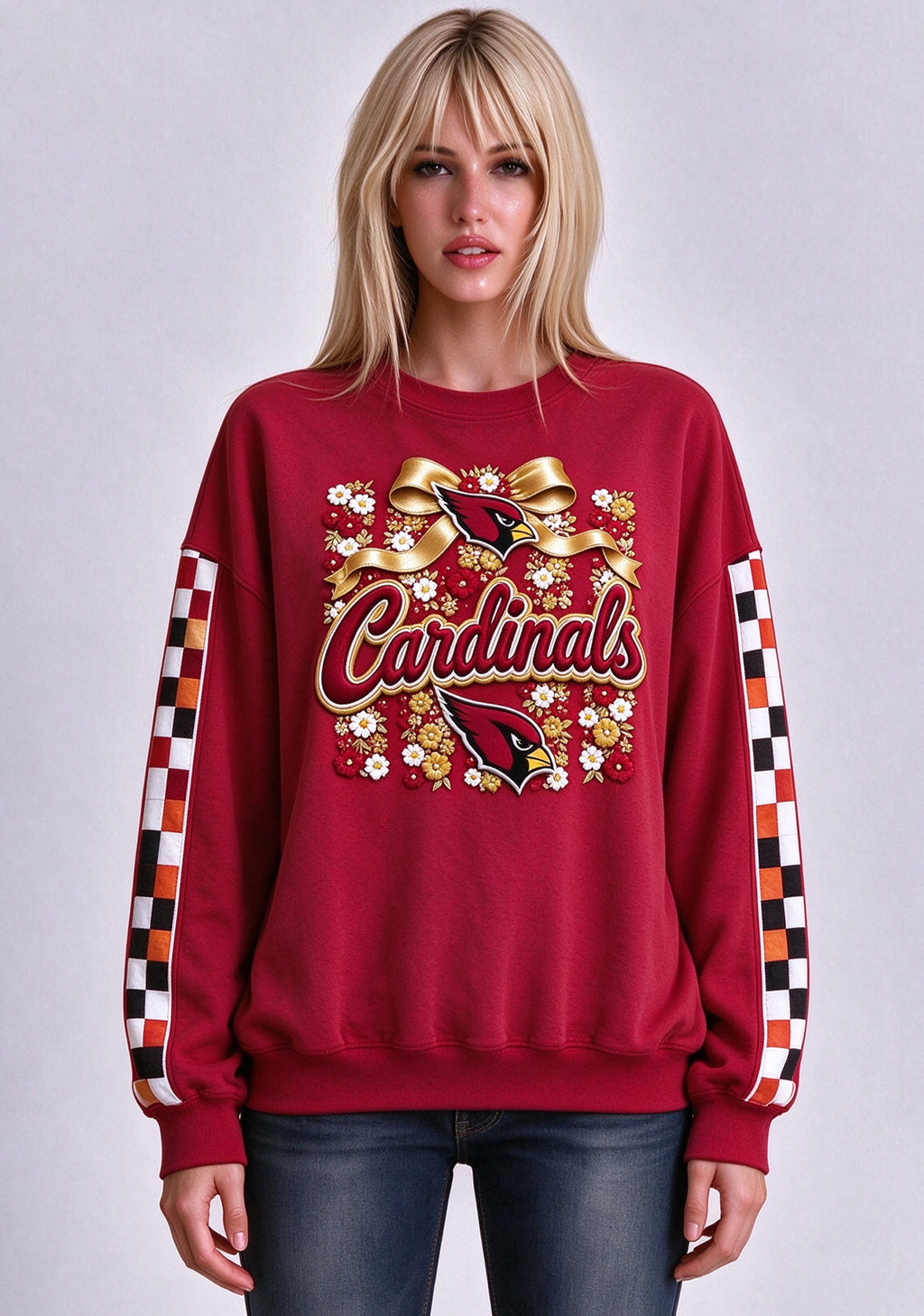 Women's Arizona Cardinals Floral Bow Crewneck Sweatshirt