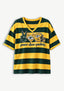 Women's Peace Love Green Bay Packers Football Striped V Neck T-Shirt