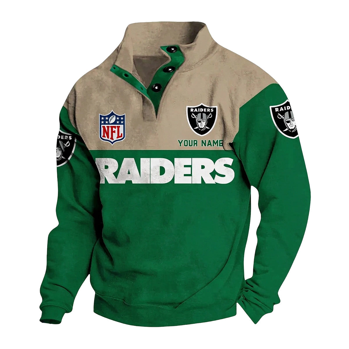 Men's Las Vegas Raiders Button Mock Neck Sweatshirt