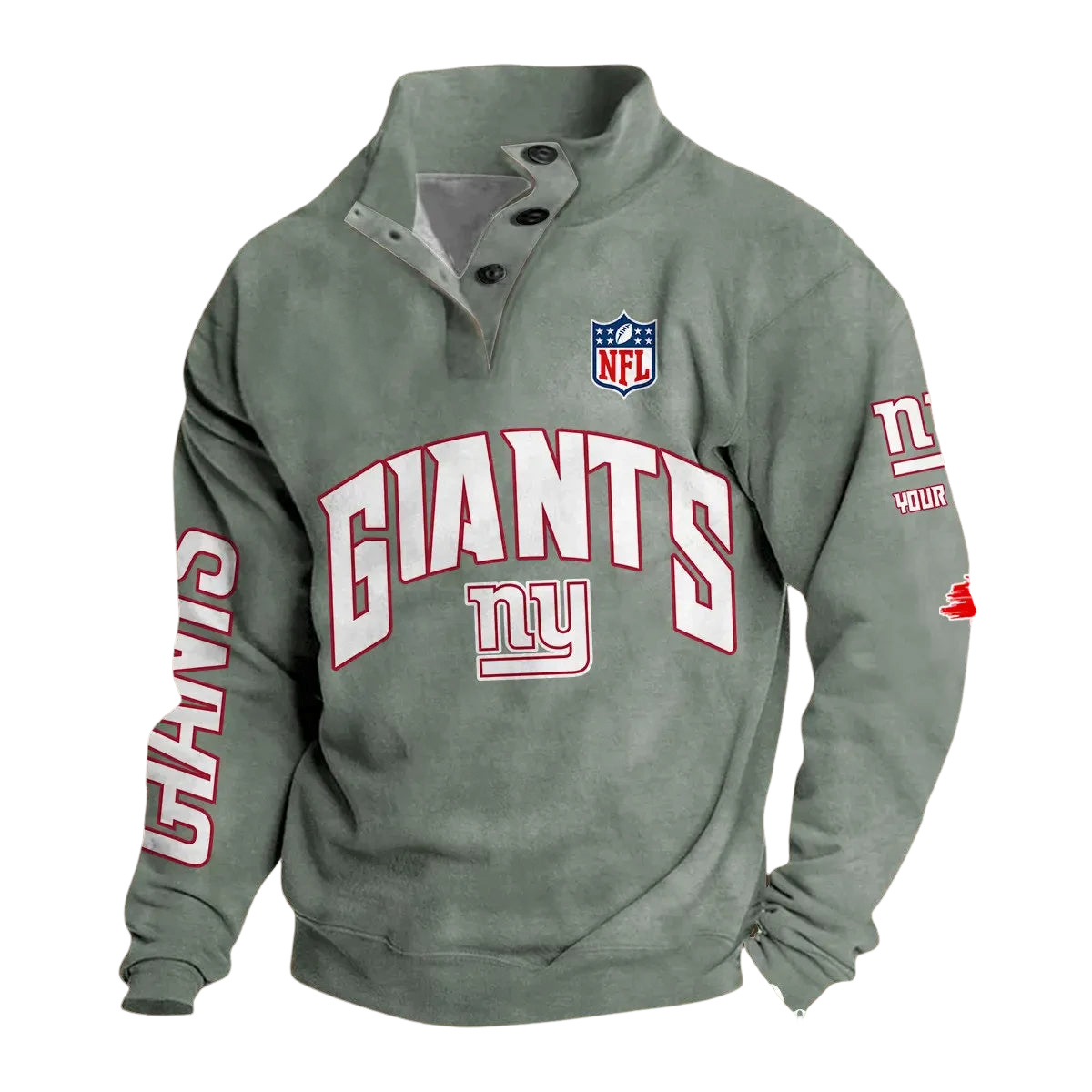 New York Giants Custom Button Mock Neck Sweatshirt