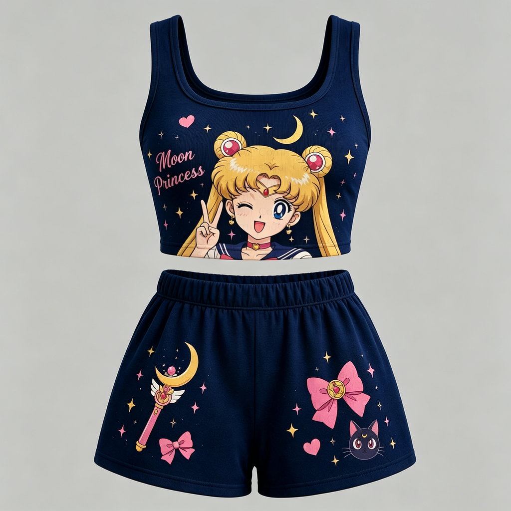Anime Sailor Moon Vest and shorts Two-Piece Set