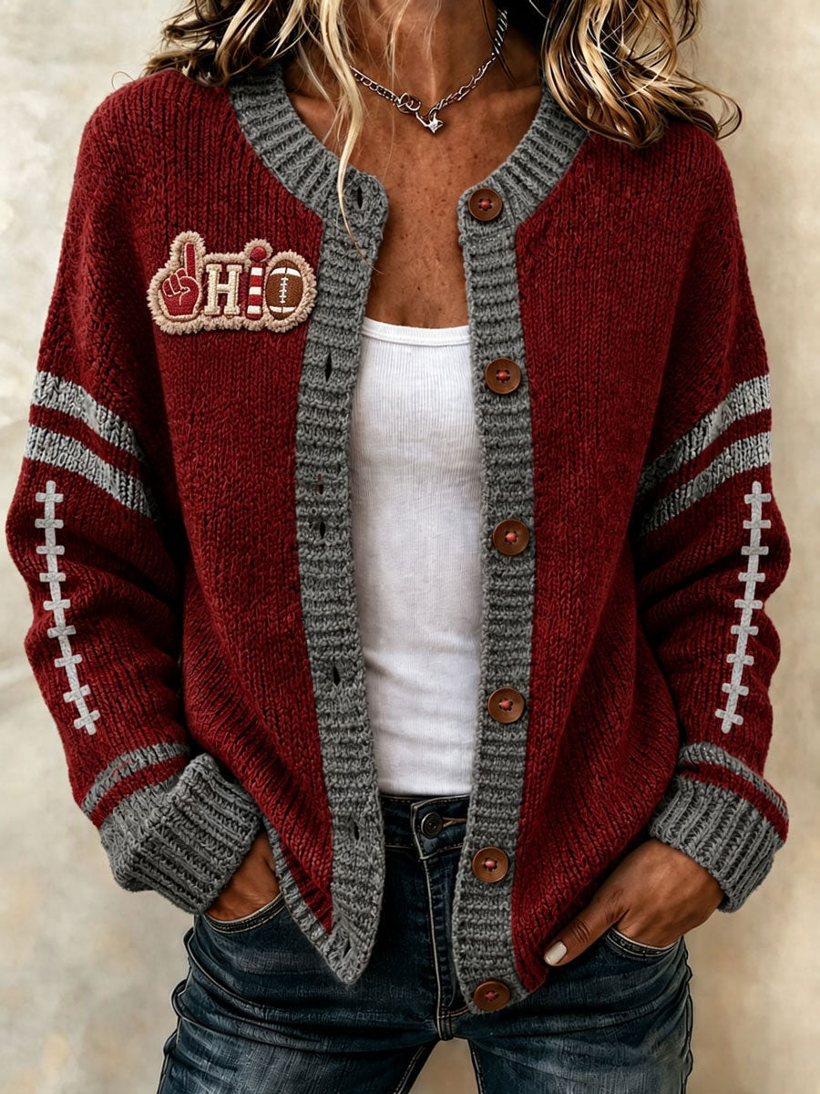 Women'S Football Printed Knitted Cardigan Main image