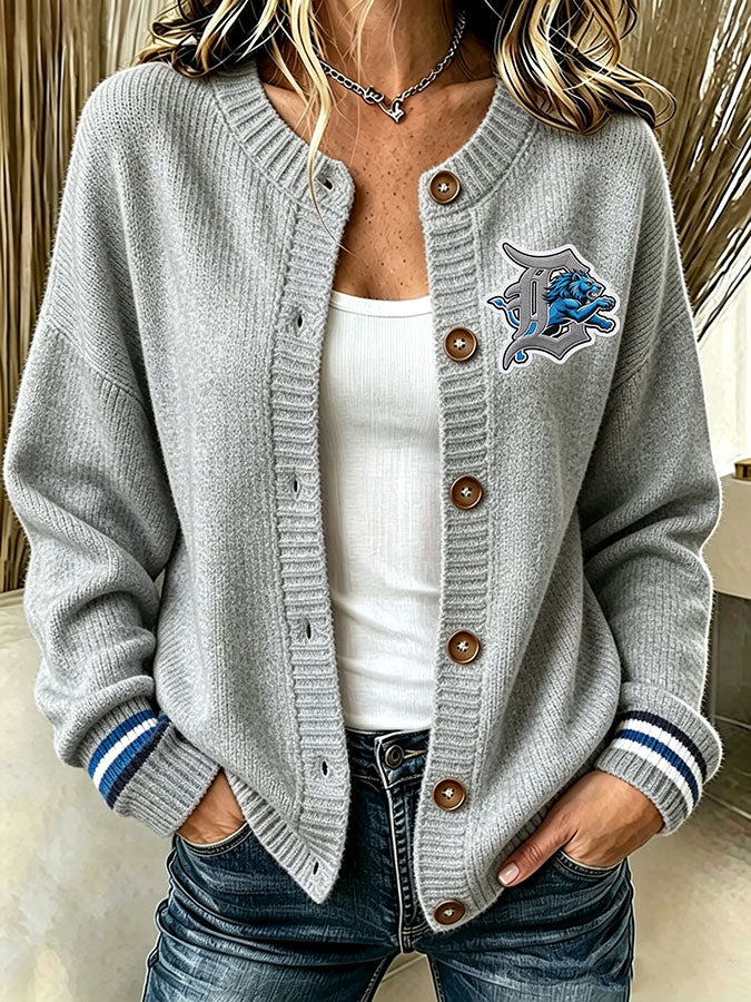 Women'S Casual Football Print Knitted Cardigan Top Secondary image