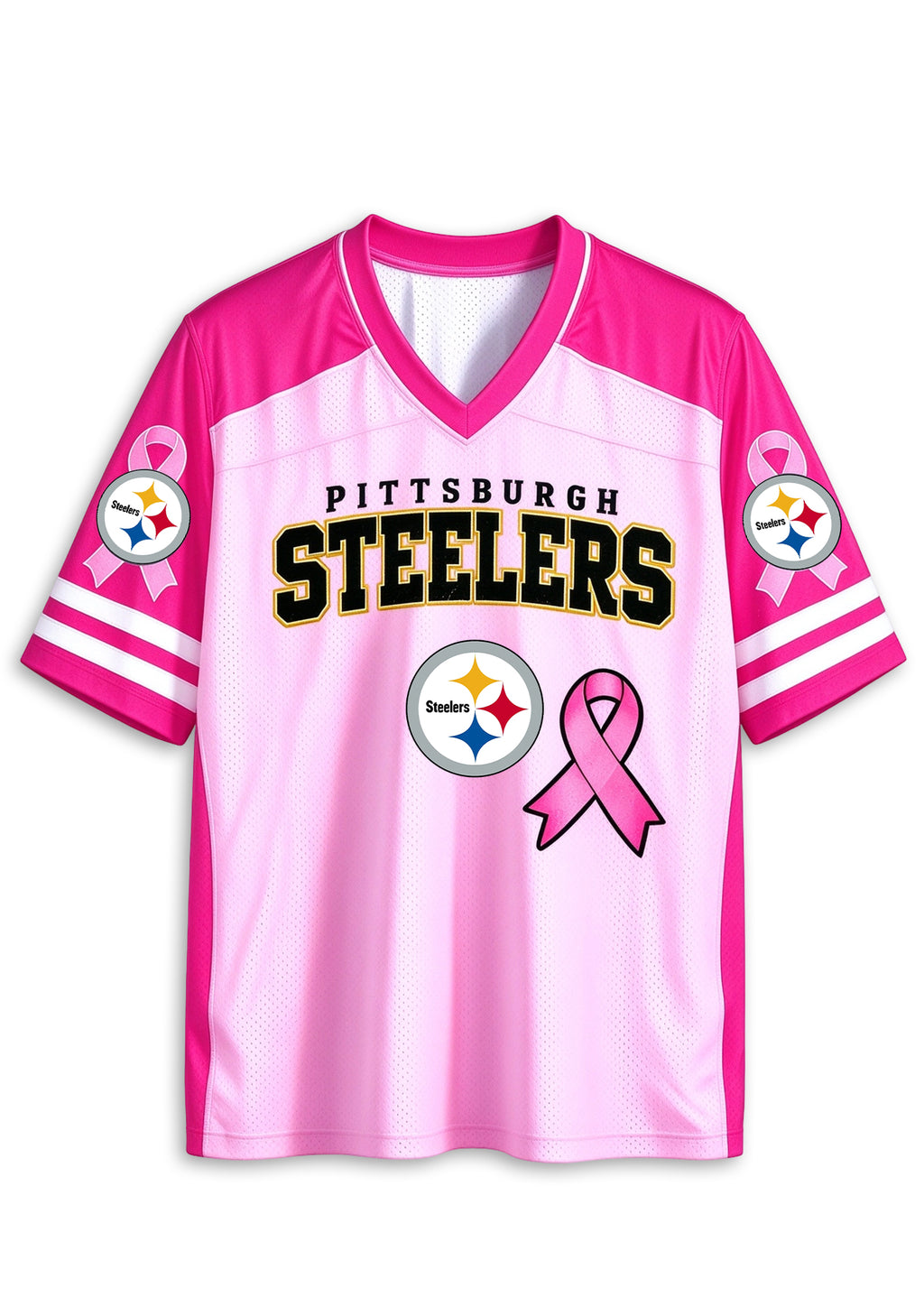 Women Pittsburgh Steelers Breast Cancer Awareness Pink Ribbon Mesh Jersey
