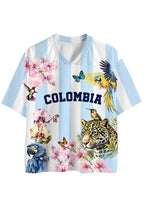 Colombia Tropical Jungle Wildlife Floral Striped Mesh Jersey Shirts