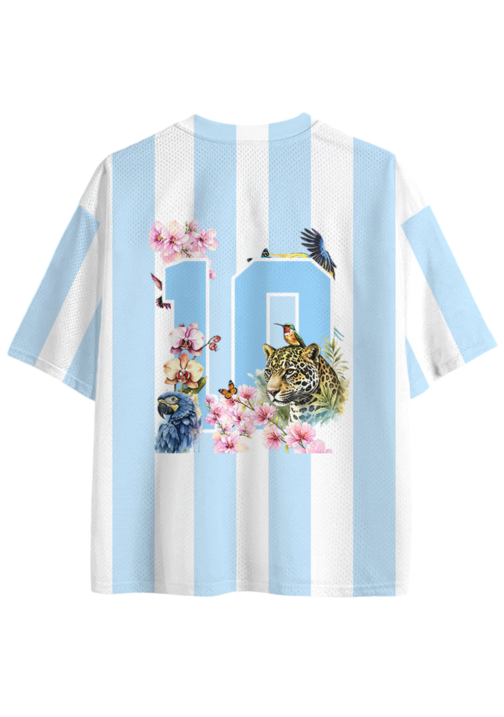 Colombia Tropical Jungle Wildlife Floral Striped Mesh Jersey Shirts