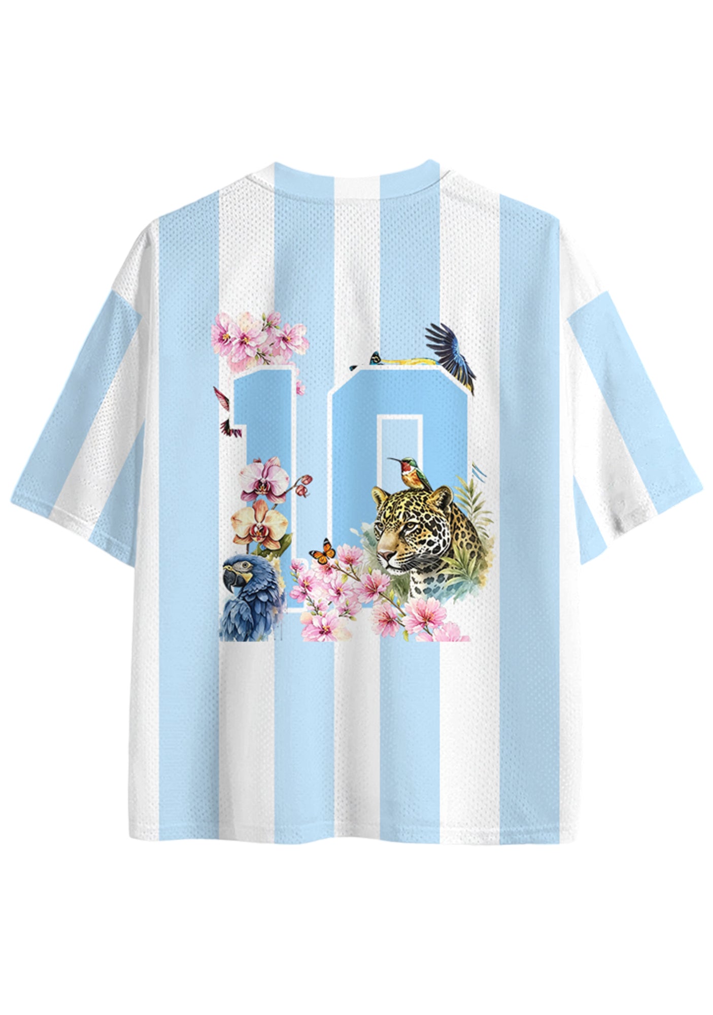 Colombia Tropical Jungle Wildlife Floral Striped Mesh Jersey Shirts