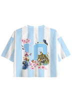 Colombia Tropical Jungle Wildlife Floral Striped Cropped Jersey Shirt