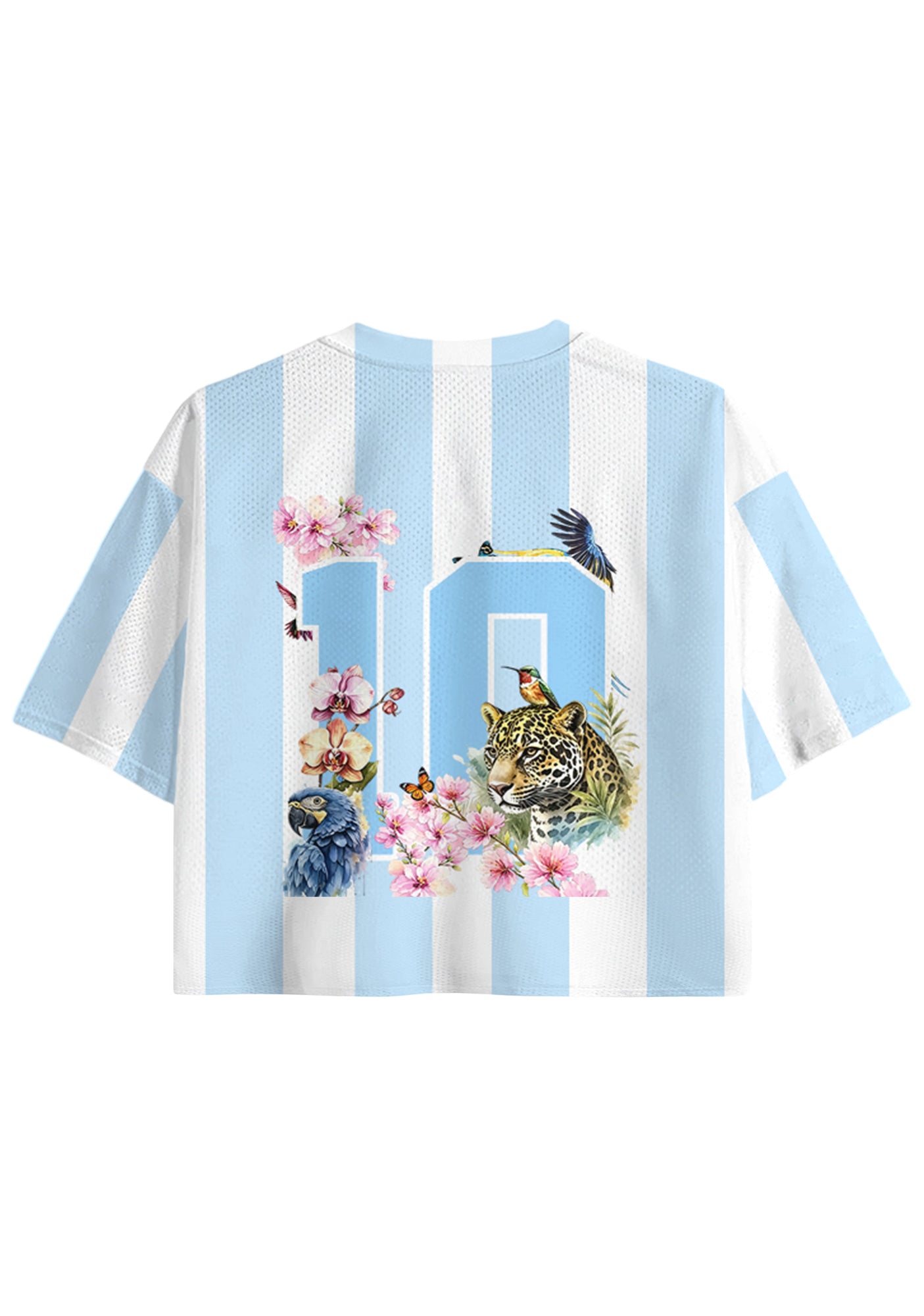 Colombia Tropical Jungle Wildlife Floral Striped Cropped Jersey Shirt