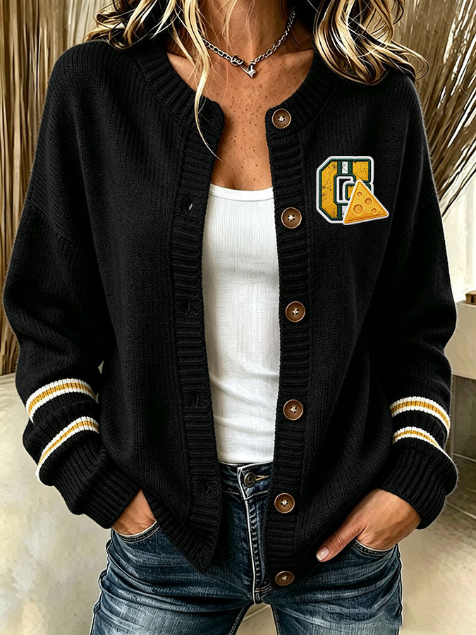 Women'S Casual Football Print Knitted Cardigan Top Secondary image