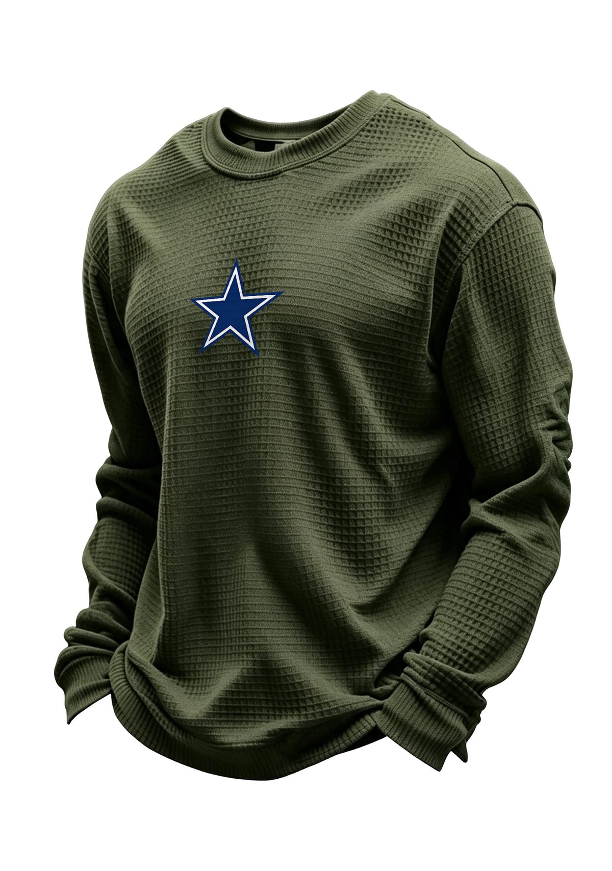 Dallas Cowboys Helmet Star Logo Waffle Knit Crewneck Sweatshirt