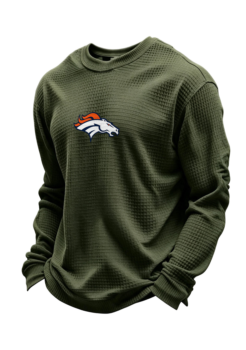 Denver Broncos Horse Helmet Waffle Knit Crewneck Sweatshirt