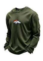 Denver Broncos Horse Helmet Waffle Knit Crewneck Sweatshirt