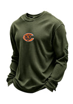 Chicago Bears Helmet Bear Logo Waffle Knit Crewneck Sweatshirt