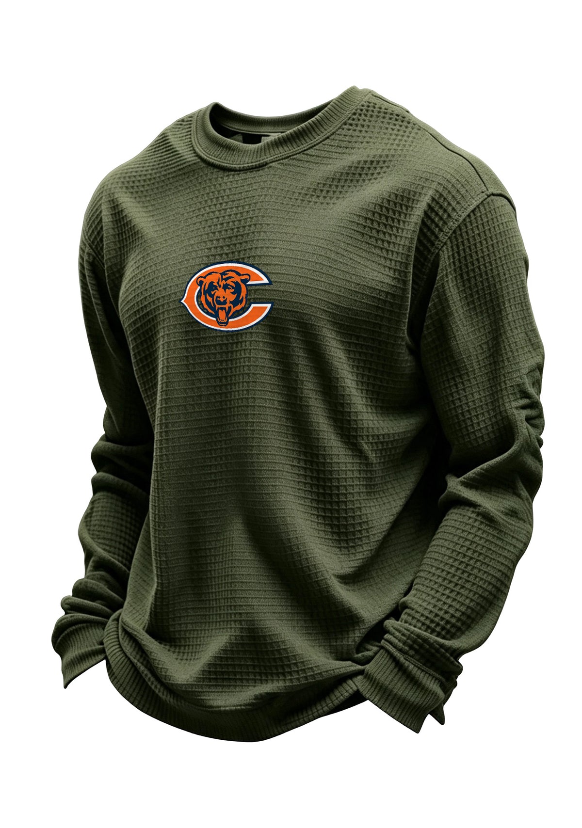 Chicago Bears Helmet Bear Logo Waffle Knit Crewneck Sweatshirt