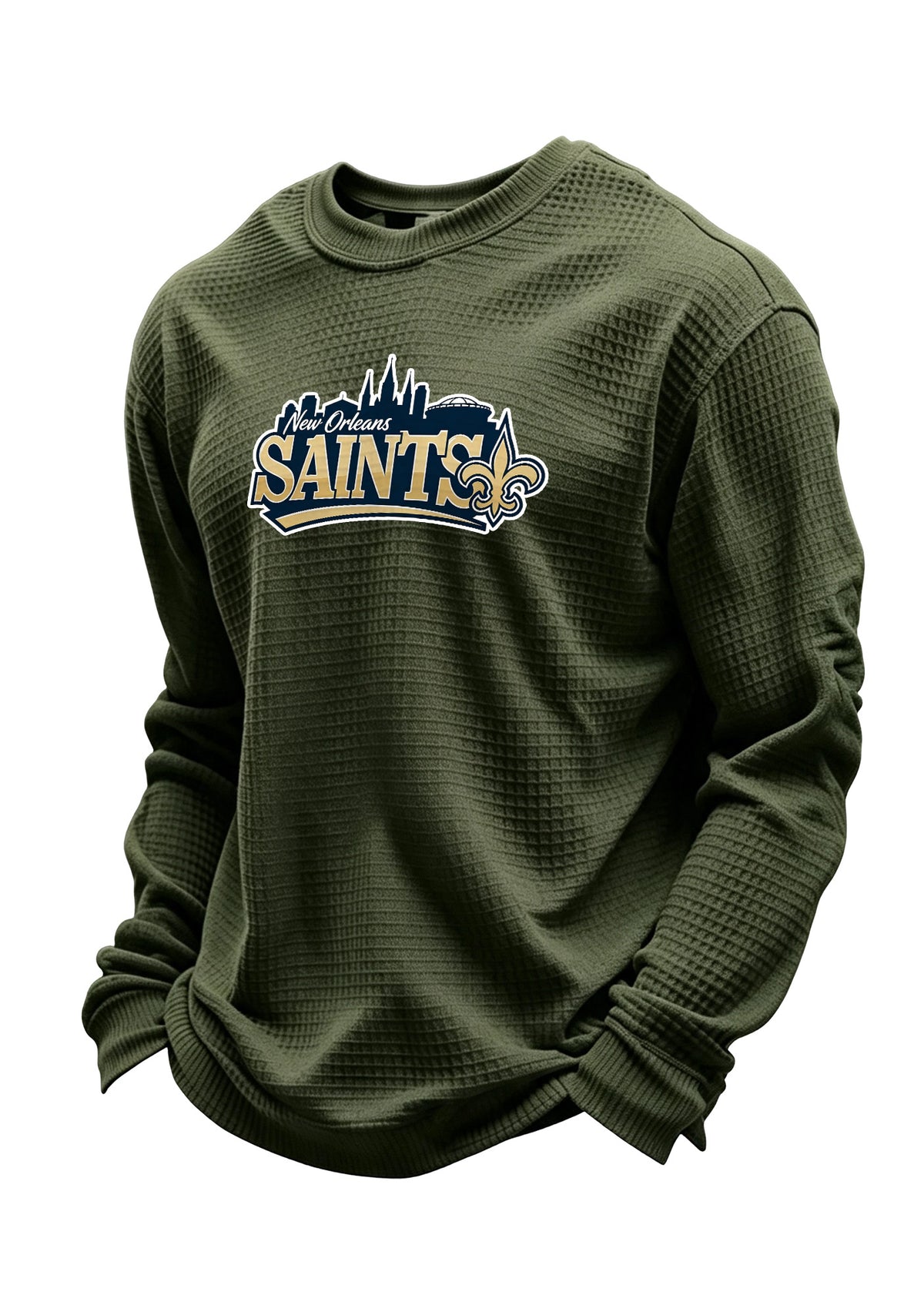 New Orleans Saints Ripped Effect Waffle Knit Crewneck Sweatshirt