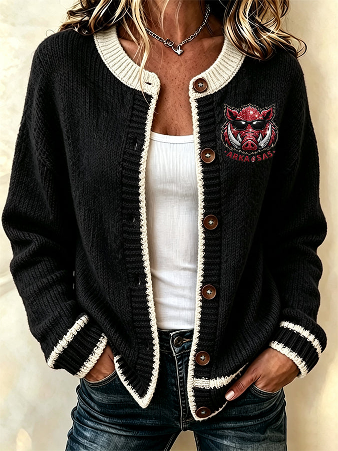 Women'S Casual Football Plant Knitted Cardigan Top
