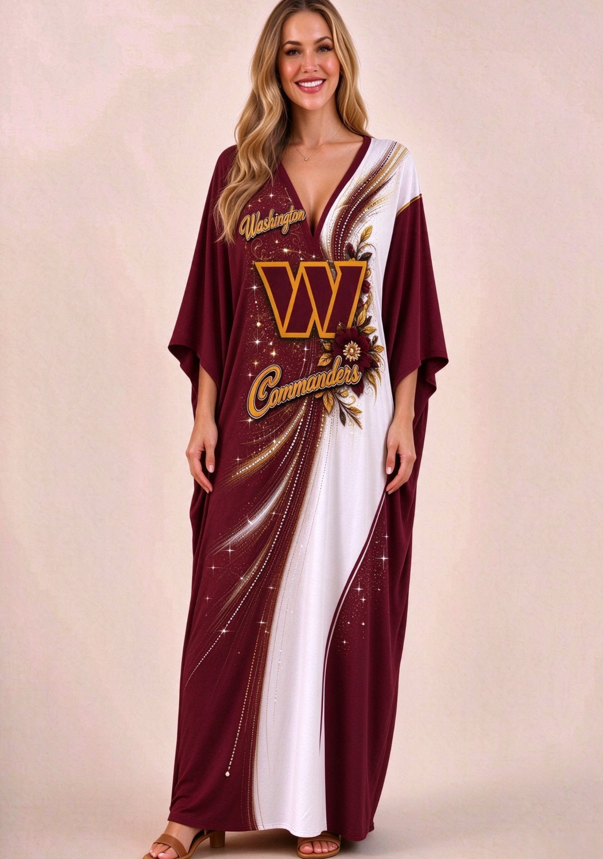 Women's Washington Commanders Floral V-Neck Kaftan Maxi Dress Main image
