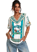 Women's Boho Floral Miami Dolphins Hello Kitty Game Day V Neck Shirt
