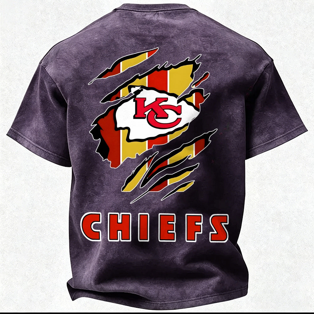 Kansas City Chiefs Printed Unisex 100% Pure Cotton Washed T-Shirt