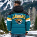 Jacksonville Jaguars Hooded Color Block Puffer Jacket  Custom Name Gifts For Fan