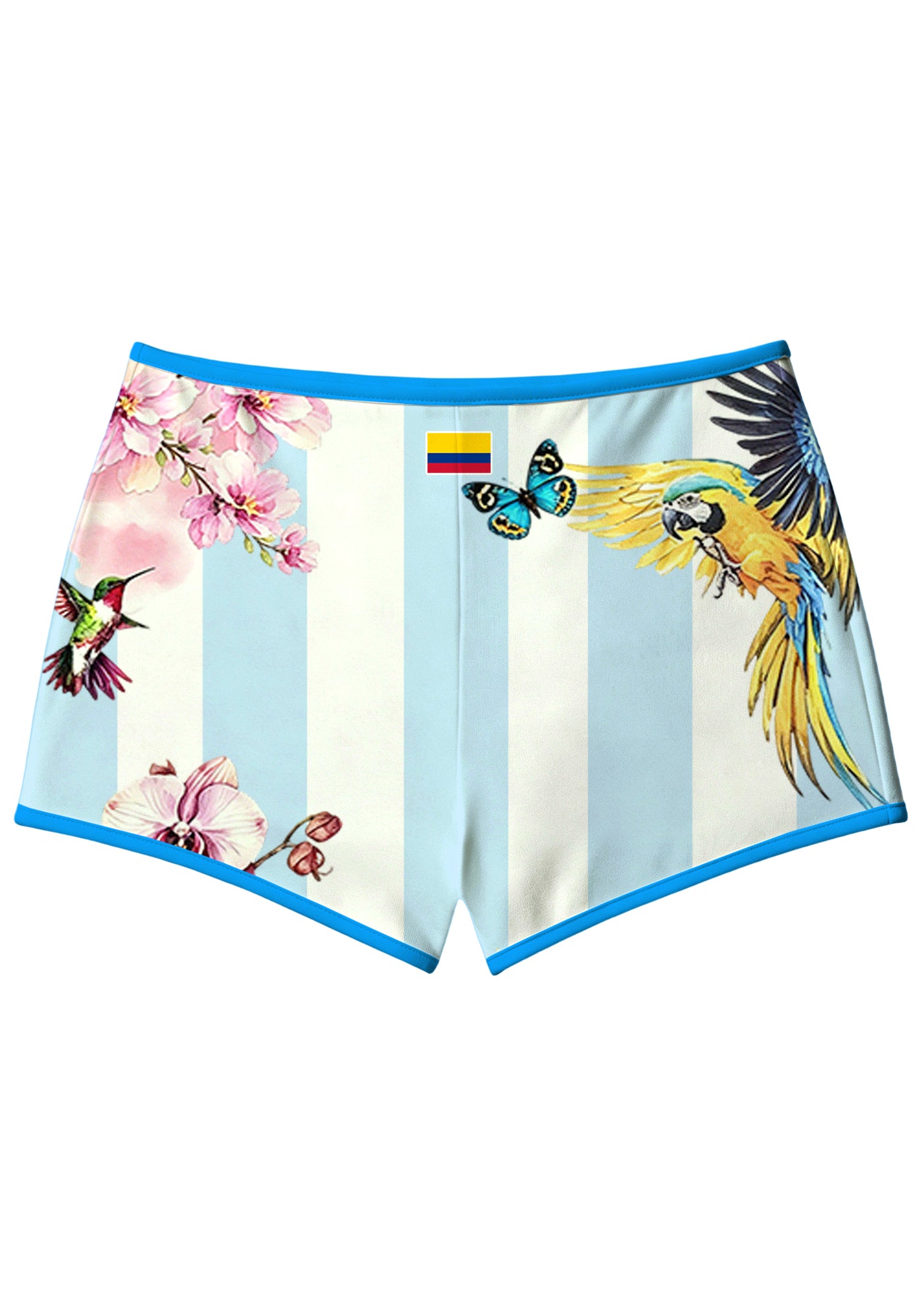 Colombia Tropical Jungle Wildlife Floral Striped Booty Shorts Secondary image