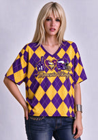 Women's Minnesota Vikings Argyle #1 Fan Heart Helmet V-Neck T-Shirt