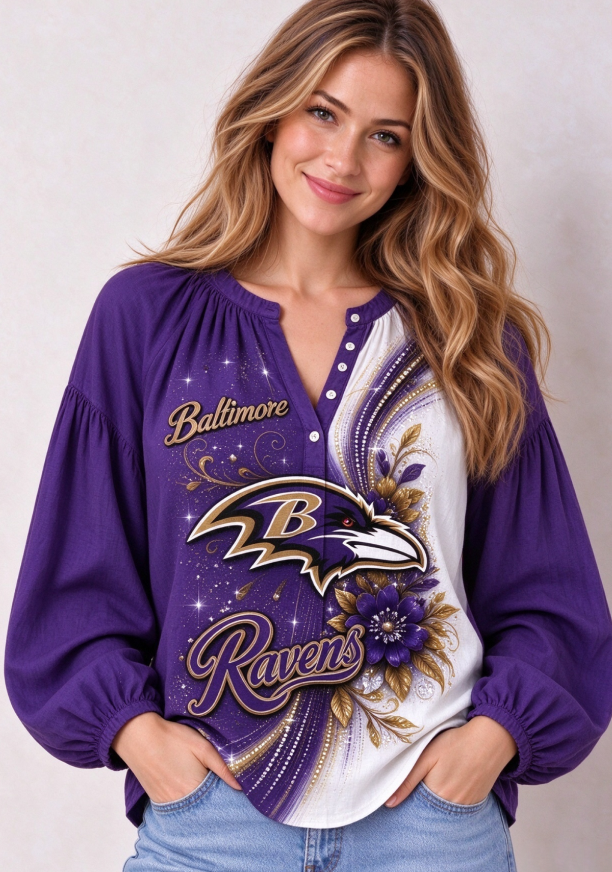 Women’s Baltimore Ravens Floral Game Day Fan Long Sleeve Shirt