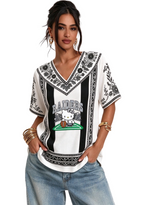 Women's Boho Floral Las Vegas Raiders Hello Kitty Game Day V Neck Shirt