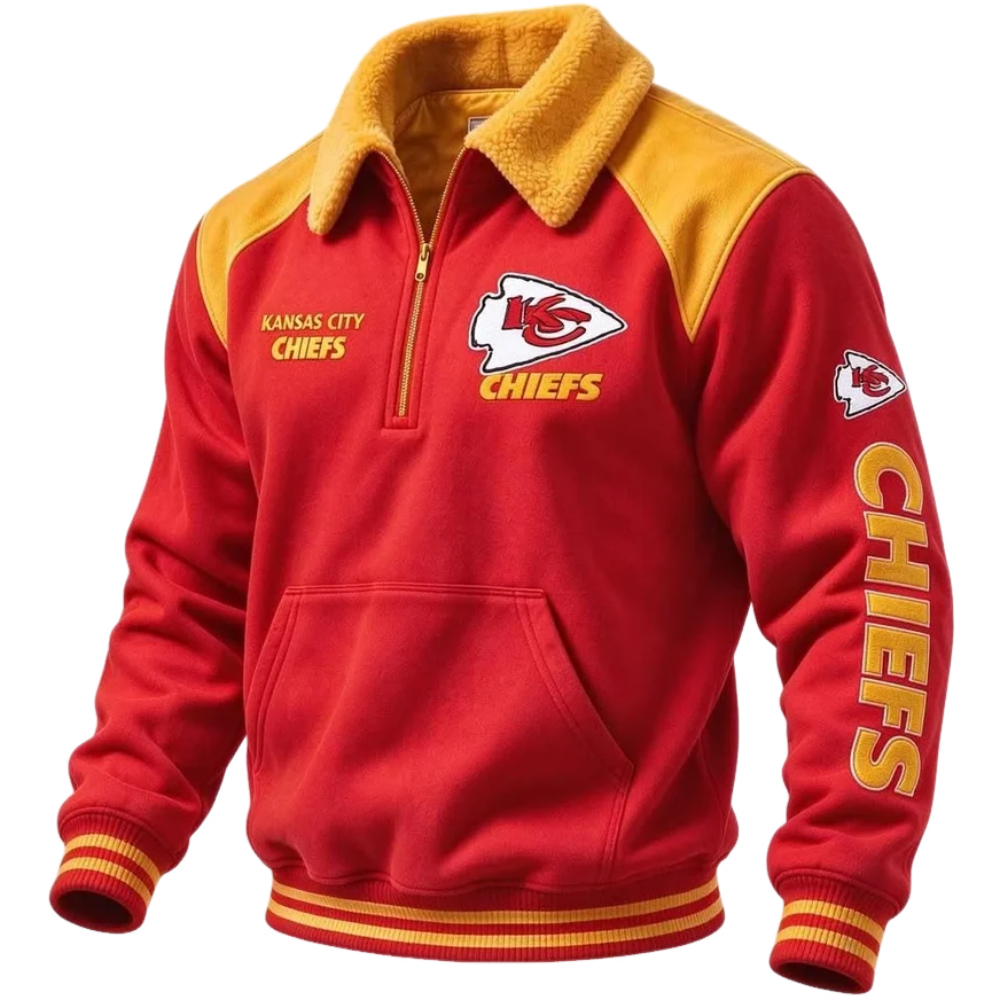 Kansas City Chiefs Sherpa Collar 1/4 Zip Fleece Pullover NFL Fan Jacket