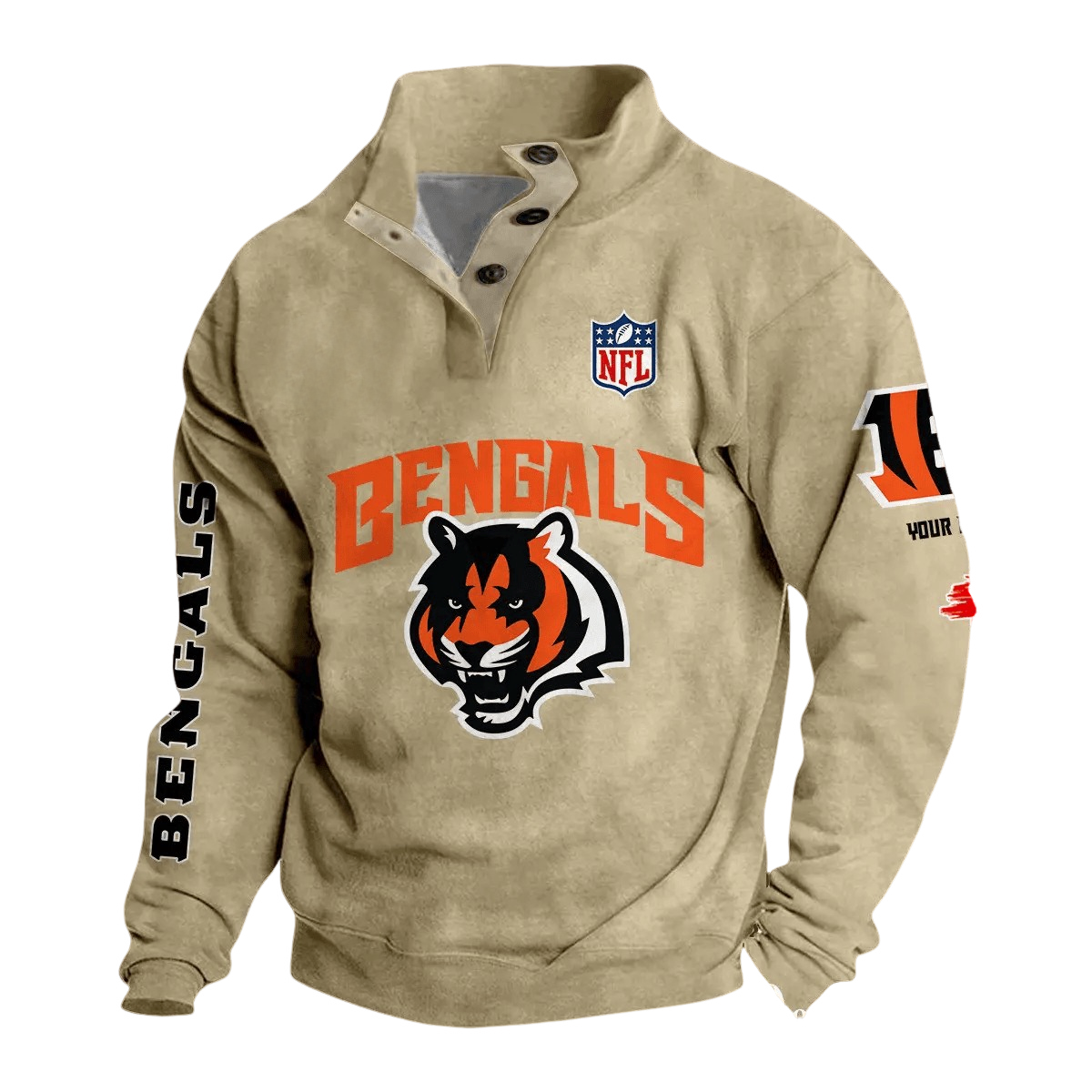 Cincinnati Bengals Custom Button Mock Neck Sweatshirt Main image