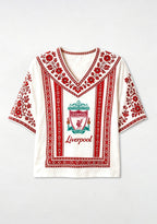 Boho Floral Border Liverpool V-Neck Blouse