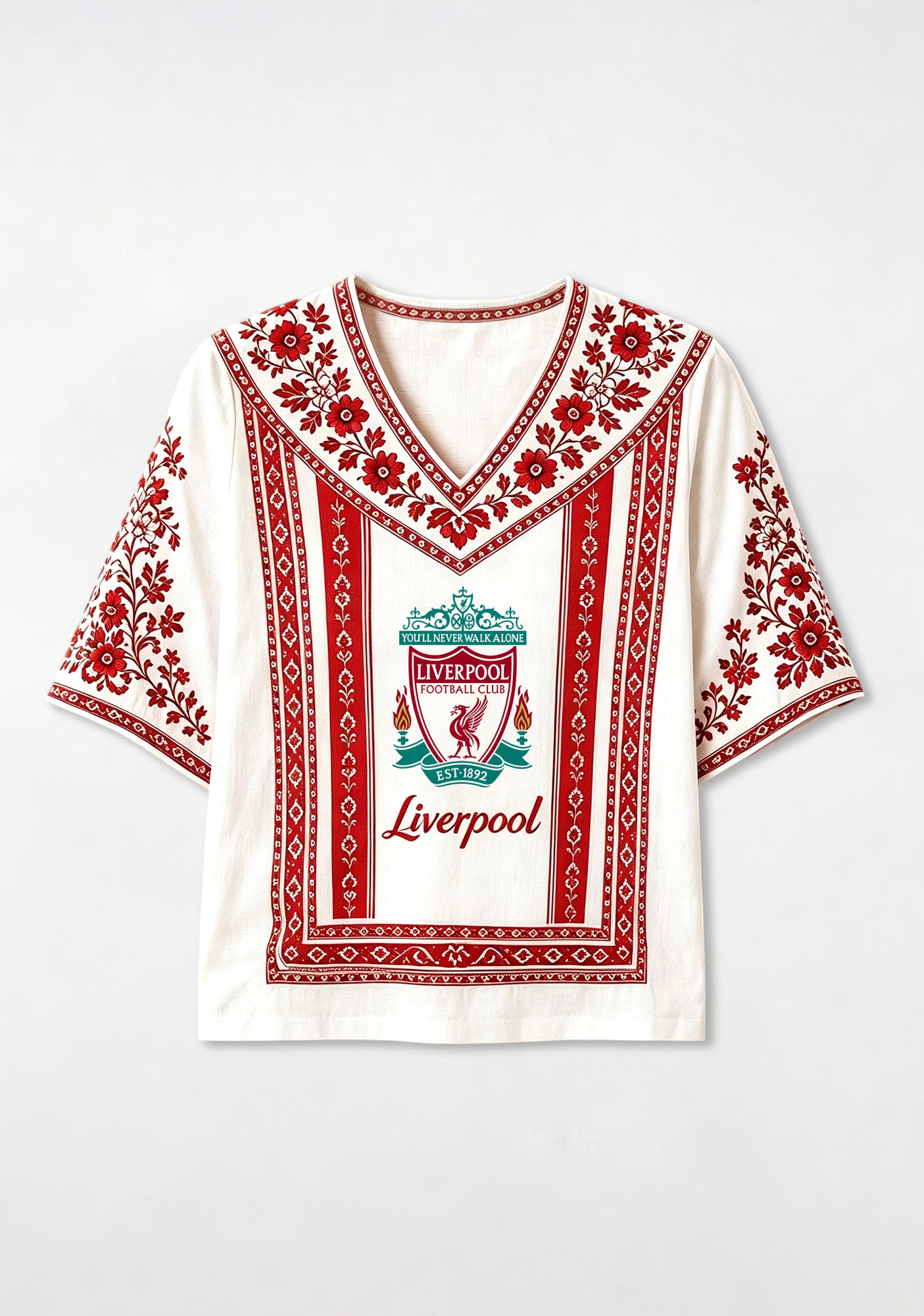 Boho Floral Border Liverpool V-Neck Blouse