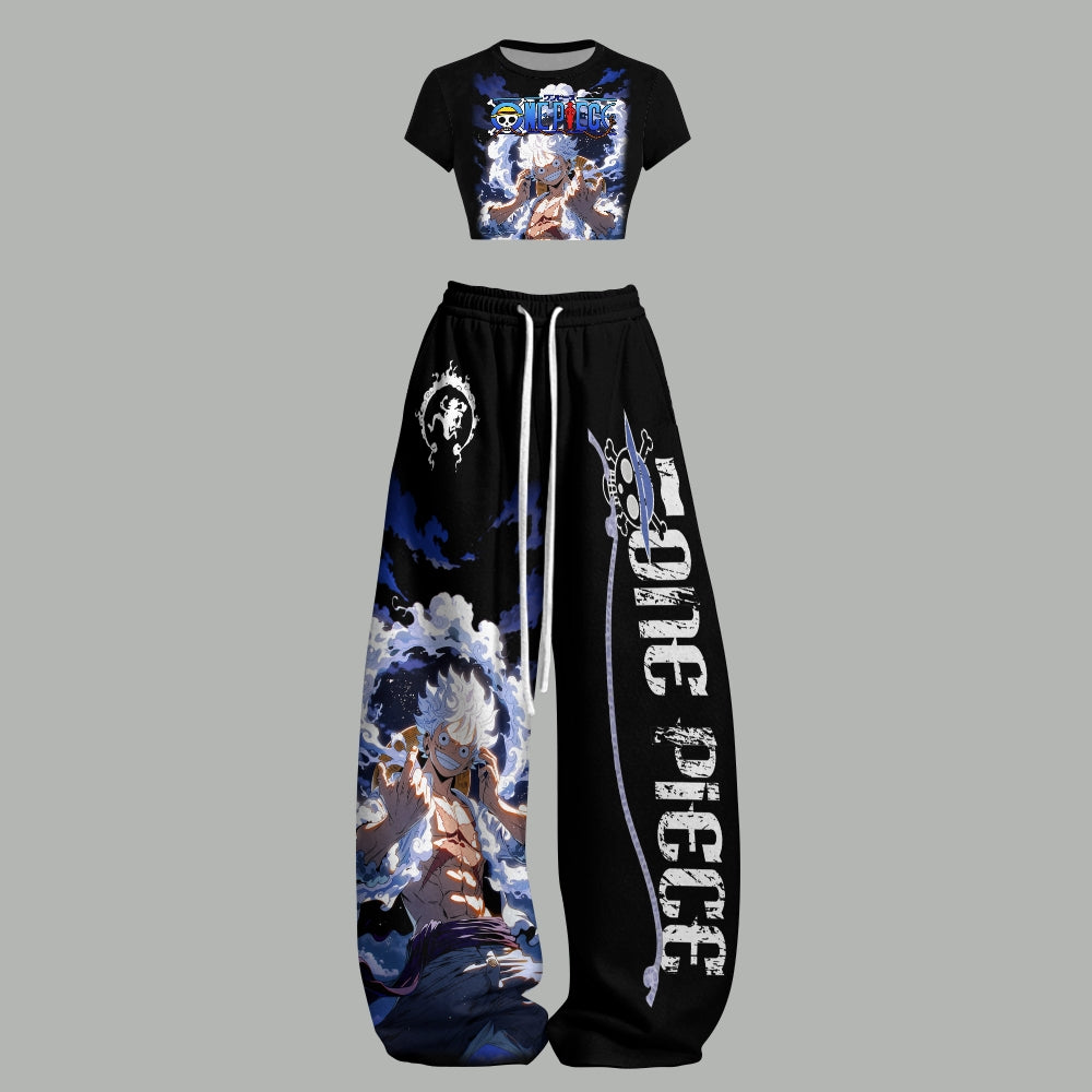One Piece Women T-Shirt  & Elasticated Trousers Two-Piece Set
