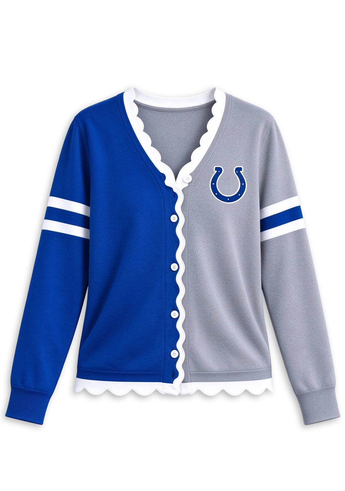 Women's Indianapolis Colts Color Block Scalloped Trim V-Neck Button Cardigan