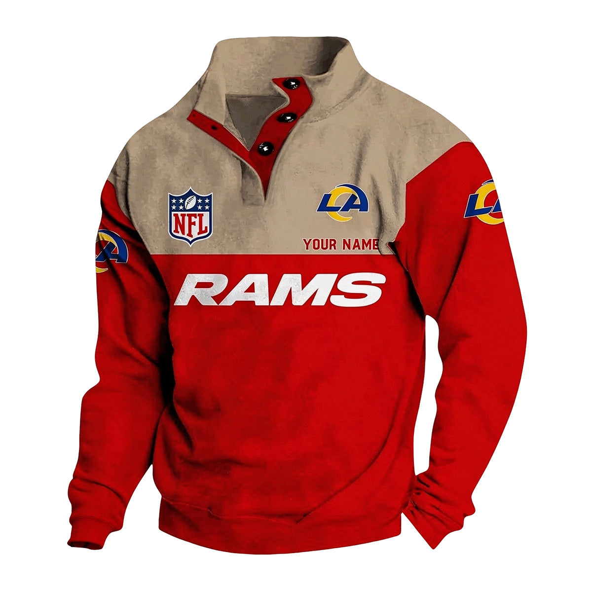 Men's Los Angeles Rams Button Mock Neck Sweatshirt