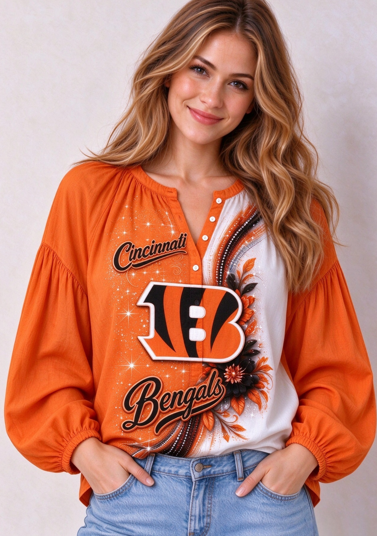Women’s Cincinnati Bengals Floral Game Day Fan Long Sleeve Shirt Main image