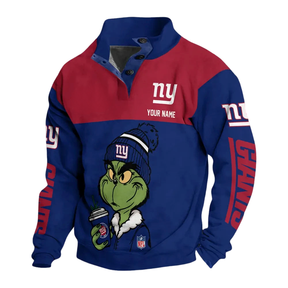 New York Giants Grinch Coffee Custom Button Mock Neck Sweatshirt Main image