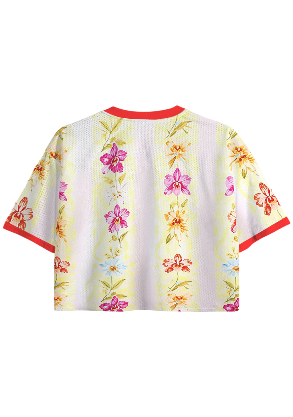 Vintage Floral Orchid Colombia Print Cropped Jersey Shirt