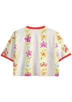Vintage Floral Orchid Colombia Print Cropped Jersey Shirt