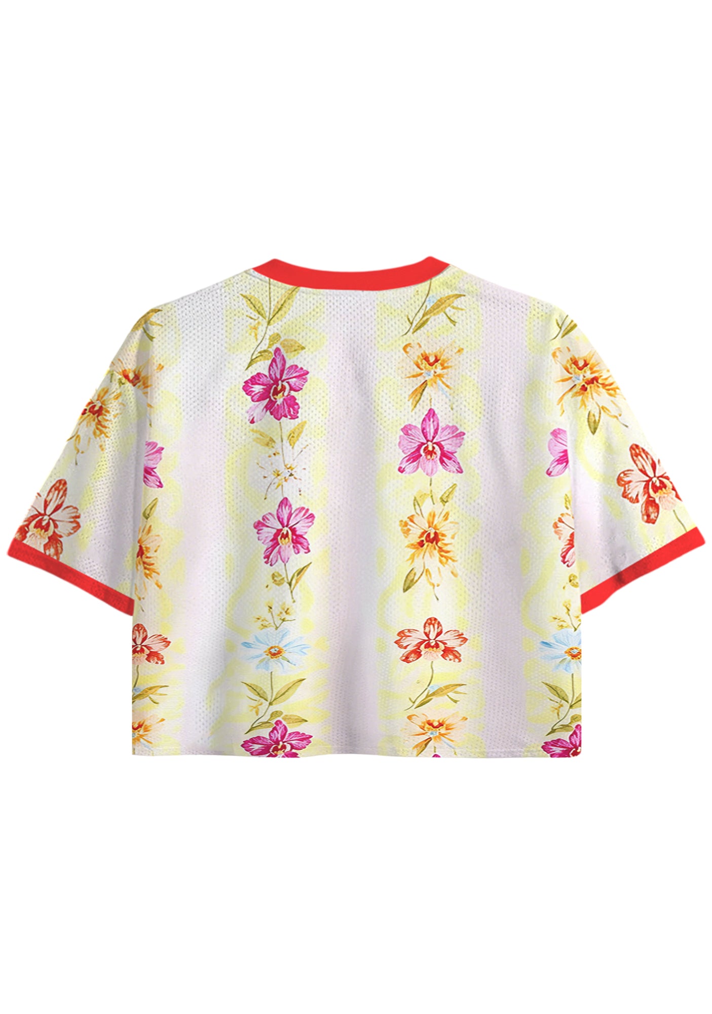 Vintage Floral Orchid Colombia Print Cropped Jersey Shirt