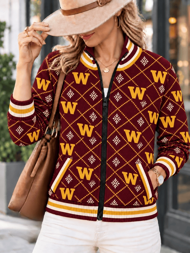 Women's Washington Commanders Argyle Print Zip Up Varsity Jacket