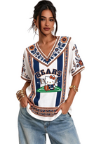 Women's Boho Floral Chicago Bears Hello Kitty Game Day V Neck Shirt