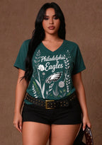 Women's Philadelphia Eagles Wildflower Graphic V-Neck Raglan Rolled T-Shirt