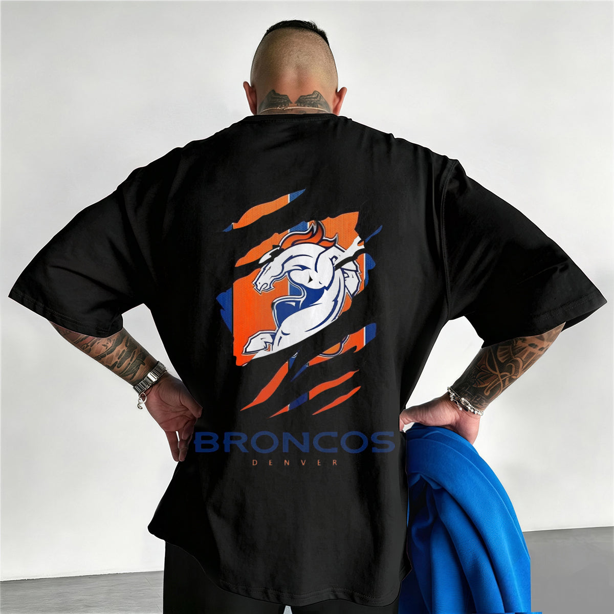 Denver Broncos Torn Scratch Style Horse Printed T-Shirt Main image